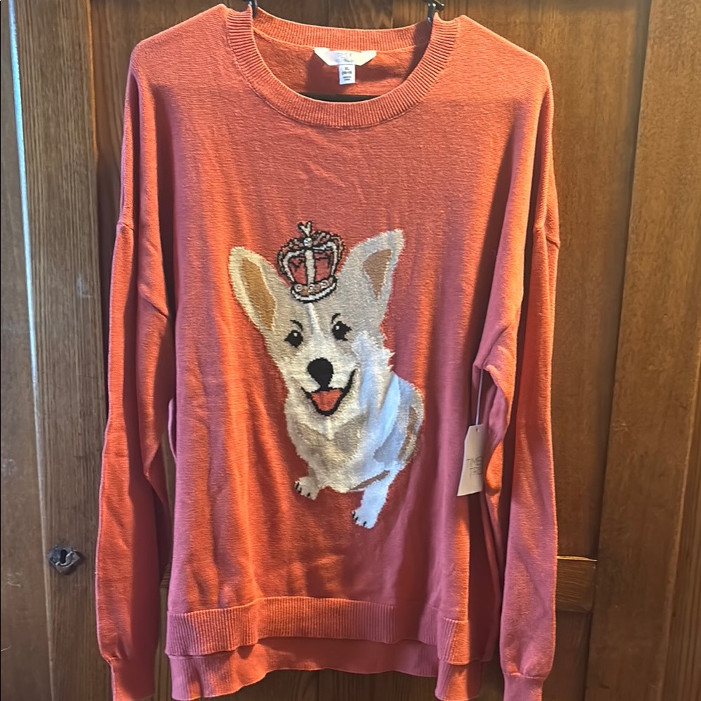 Dark Orange Sweater with Corgi Design
